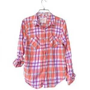 Sonoma Plaid Button Down Shirt - Pink, Purple, White